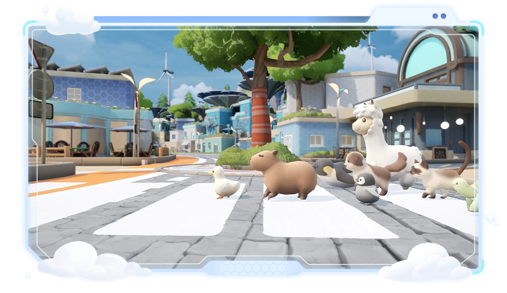 Pets running around in the world of Loftia