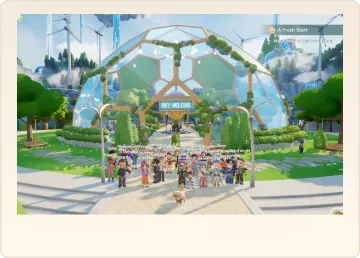 The Loftia community gathered in front of the dome