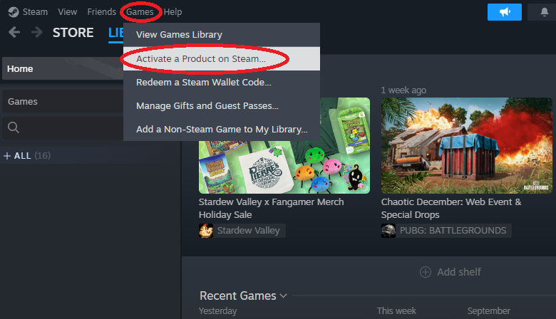 screenshot of the Steam window